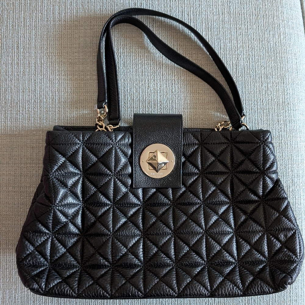 Kate Spade Black Quilted Purse Gold Turn lock Clasp Bag